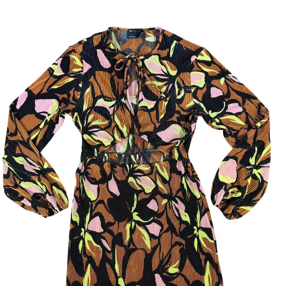 ASOS DESIGN Maxi Dress Womens 12 Brown Floral Cutout Plisse Party Event